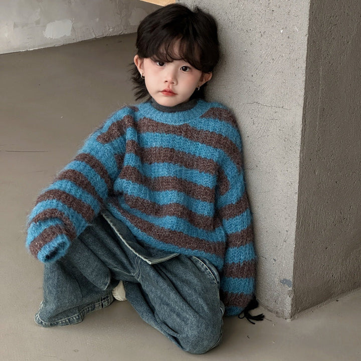 【90-150】ボーダー柄ニットプルオーバー