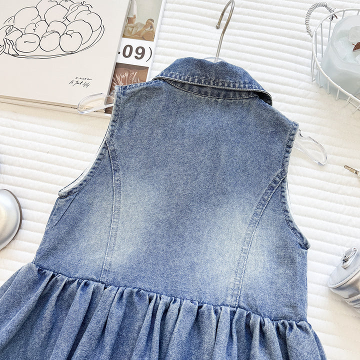 【90-150】デニムノースリーブポロワンピース