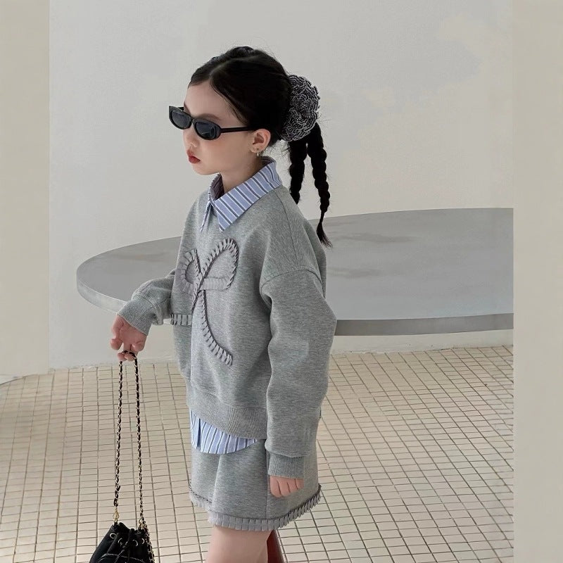 【120-150】リボンデザインスウェット×ミニスカートセット