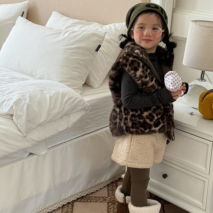 【90-150】フルジップレオパード柄ベスト