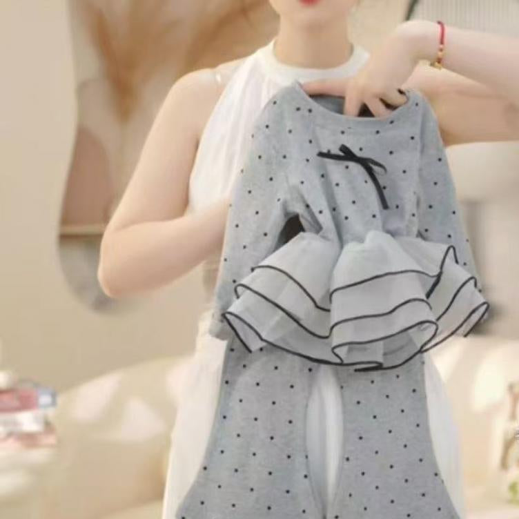 【90-140】チュールヘムドット柄セットアップ