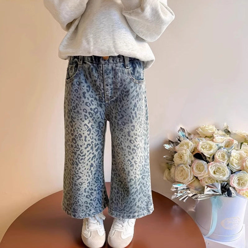 【80-140】レオパード柄デニムパンツ