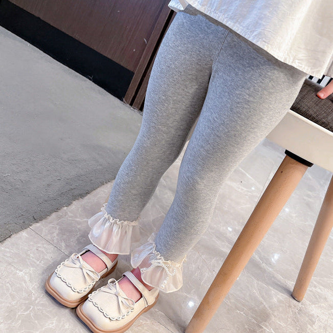 【90-140】レース＆リボンヘムレギンスパンツ