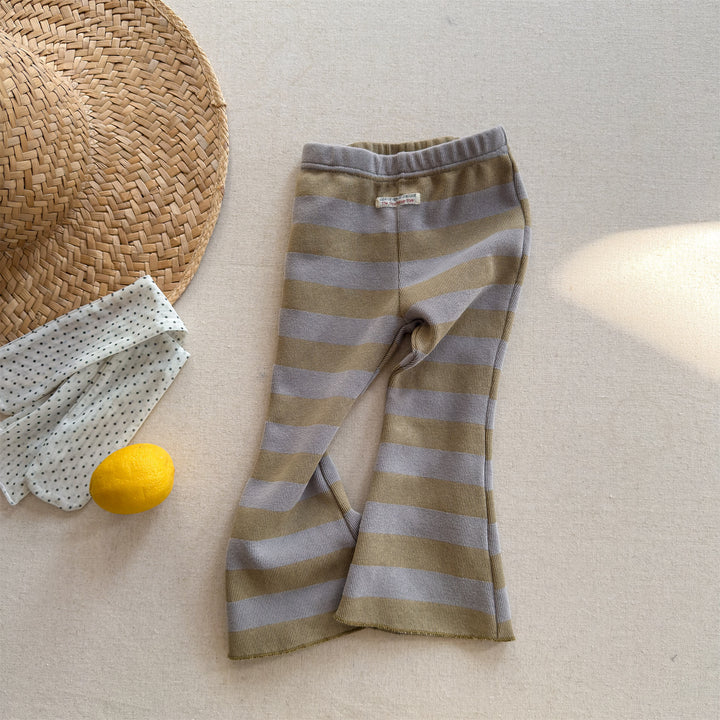 【80-130】太ボーダー柄フレアパンツ