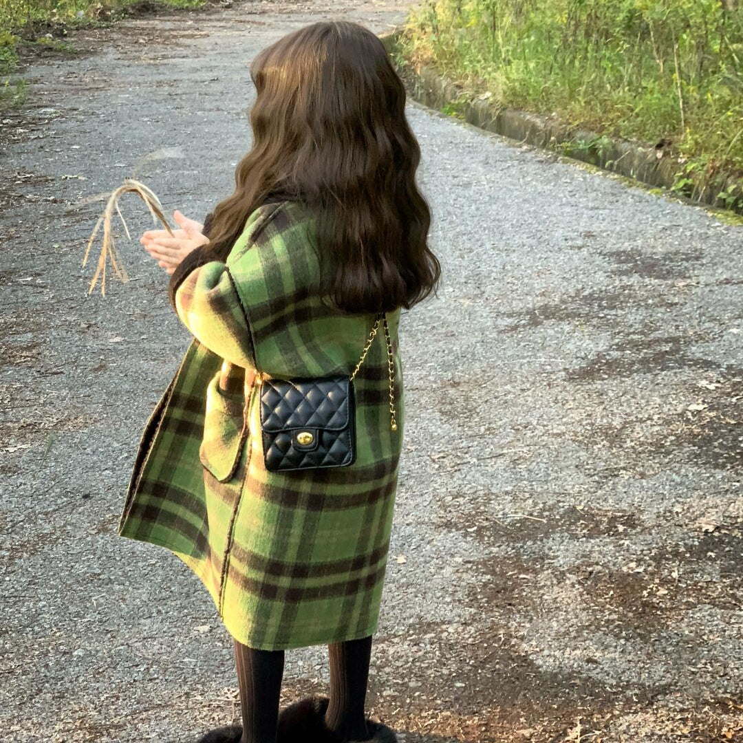 【90-140】裏ボアチェック柄ロングコート