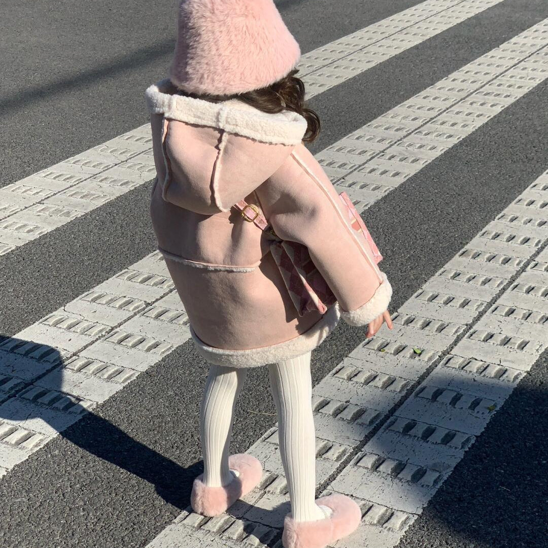 【90-140】フード付きカラーフェイクムートンショートコート