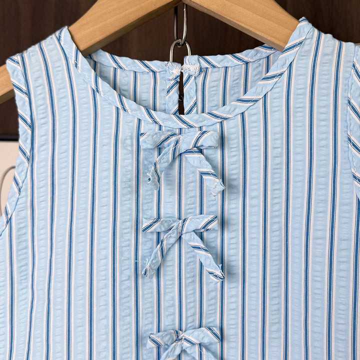 【100-140】リボンモチーフストライプ柄セットアップ