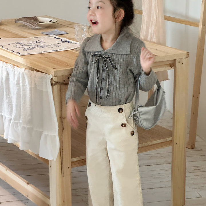【90-150】サイドボタンワイドパンツ