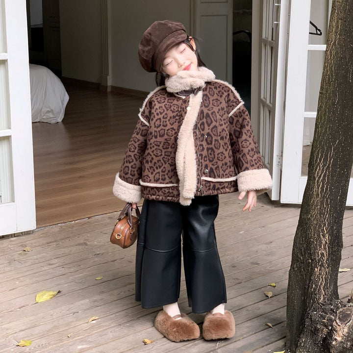 【90-140】ボアデザインレオパード柄ショートコート