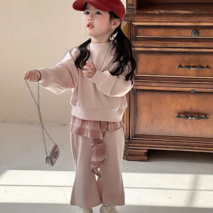 【90-140】レイヤード風トレーナー×フレアパンツセット