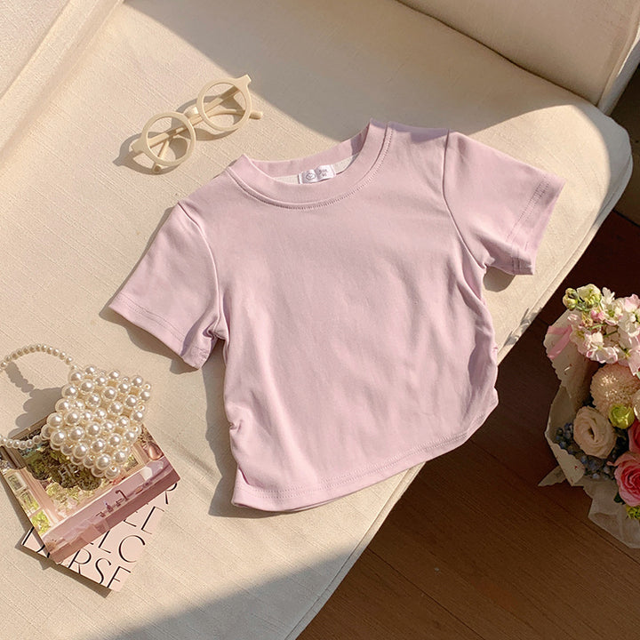 【90-150】シャーリングシンプルTシャツ