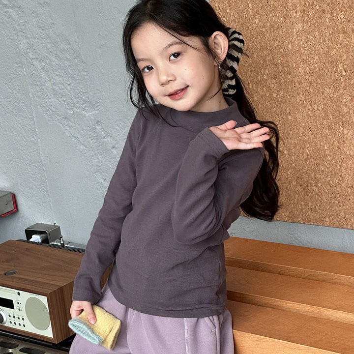 【90-150】ハイネックシンプル長袖カットソー