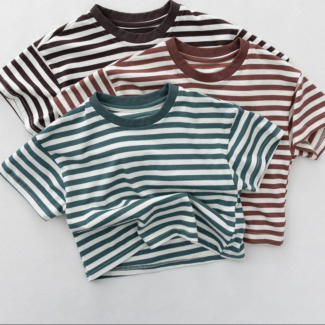 【80-130】シンプルボーダー柄Tシャツ