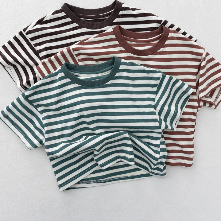 【80-130】シンプルボーダー柄Tシャツ