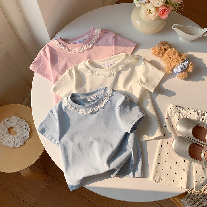 【90-140】レースデザインシンプルTシャツ