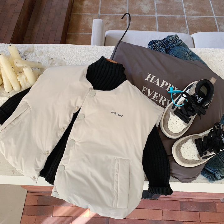 【90-140】バックロゴ中綿ベスト