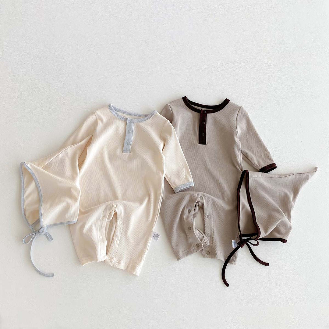 【73-90】帽子付き長袖ロンパース