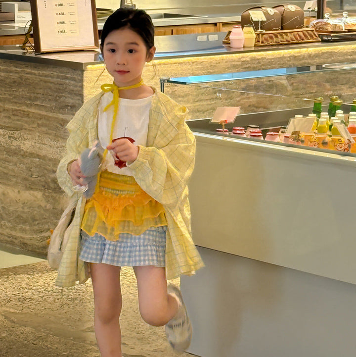 【90-150】チェック柄フーディーシャツ