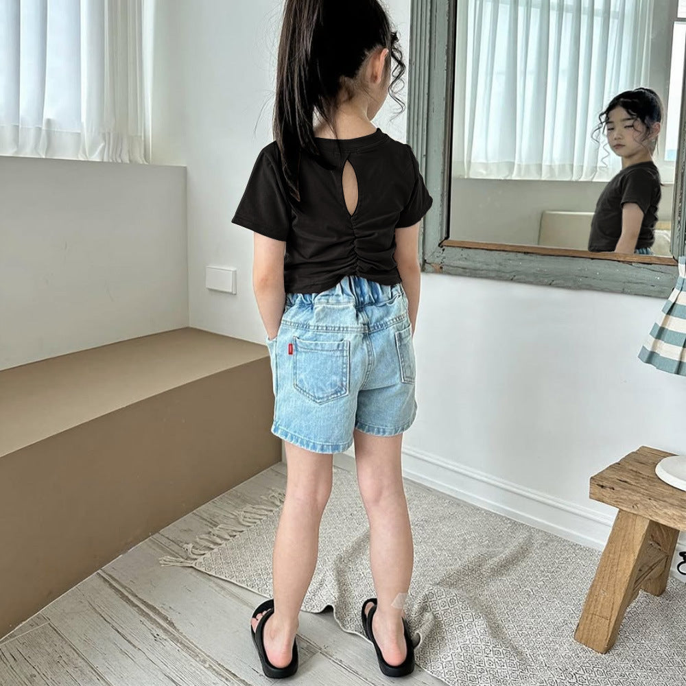 【100-150】バックオープン＆シャーリングTシャツ