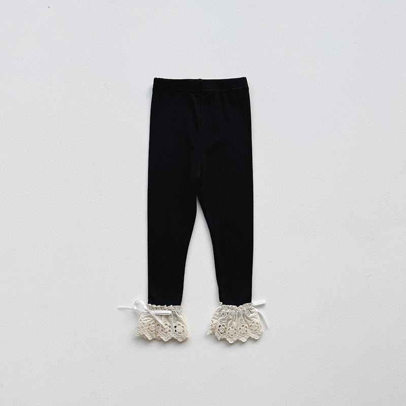【90-140】レースフリルヘムレギンスパンツ