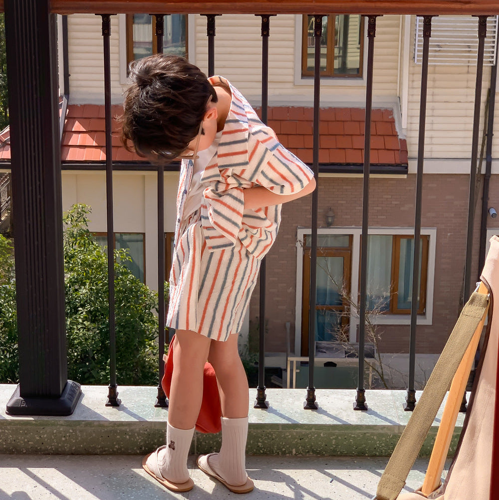 【80-140】マルチストライプ半袖セットアップ