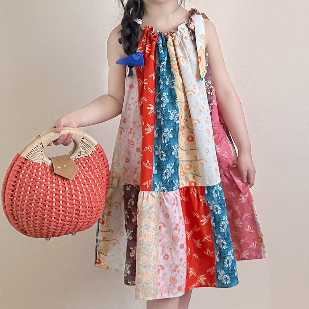 【90-140】花柄切替デザインワンピース