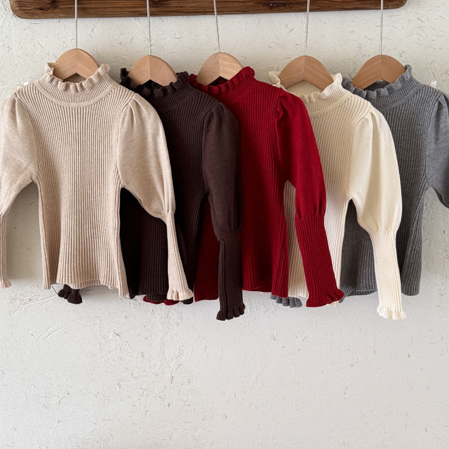 【90-150】パフスリーブハイネックセーター