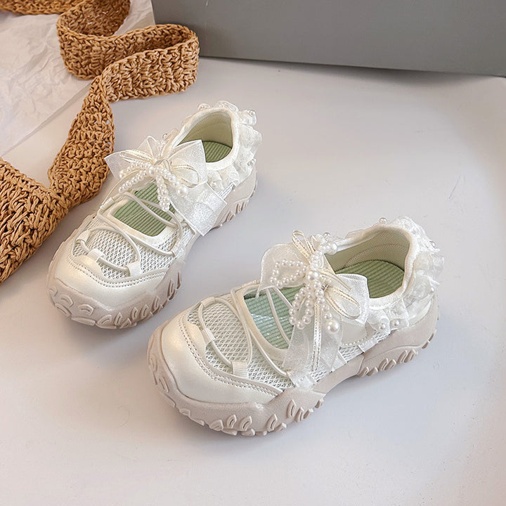 【15.0-22.0】レース×リボンキュートメッシュサンダル