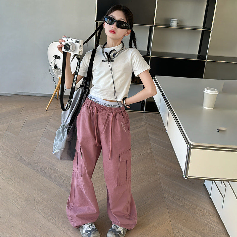 【120-150】バックハートデザインショート丈Tシャツ