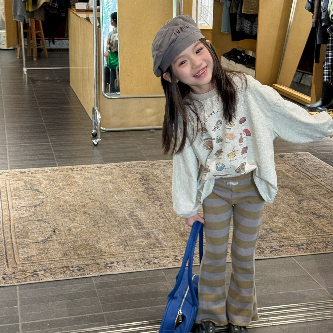 【80-130】太ボーダー柄フレアパンツ