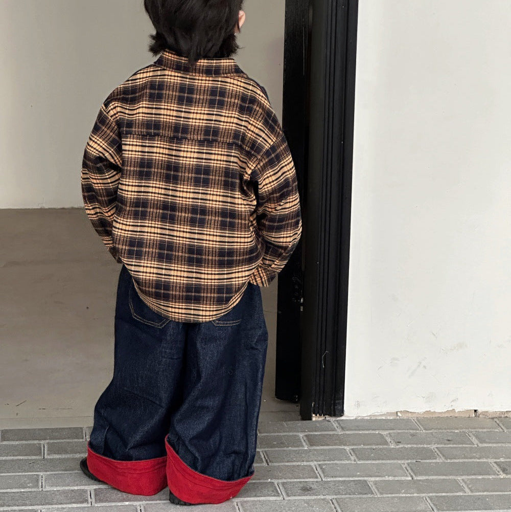 【90-150】裾折り返しストレートワイドデニム