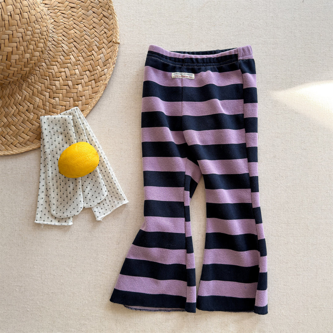 【80-130】太ボーダー柄フレアパンツ