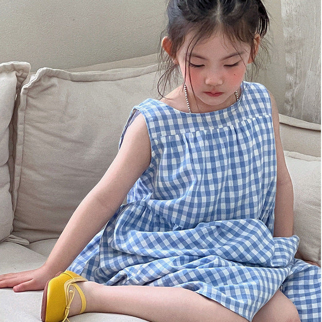 【90-150】ギンガムチェックマキシ丈ワンピース