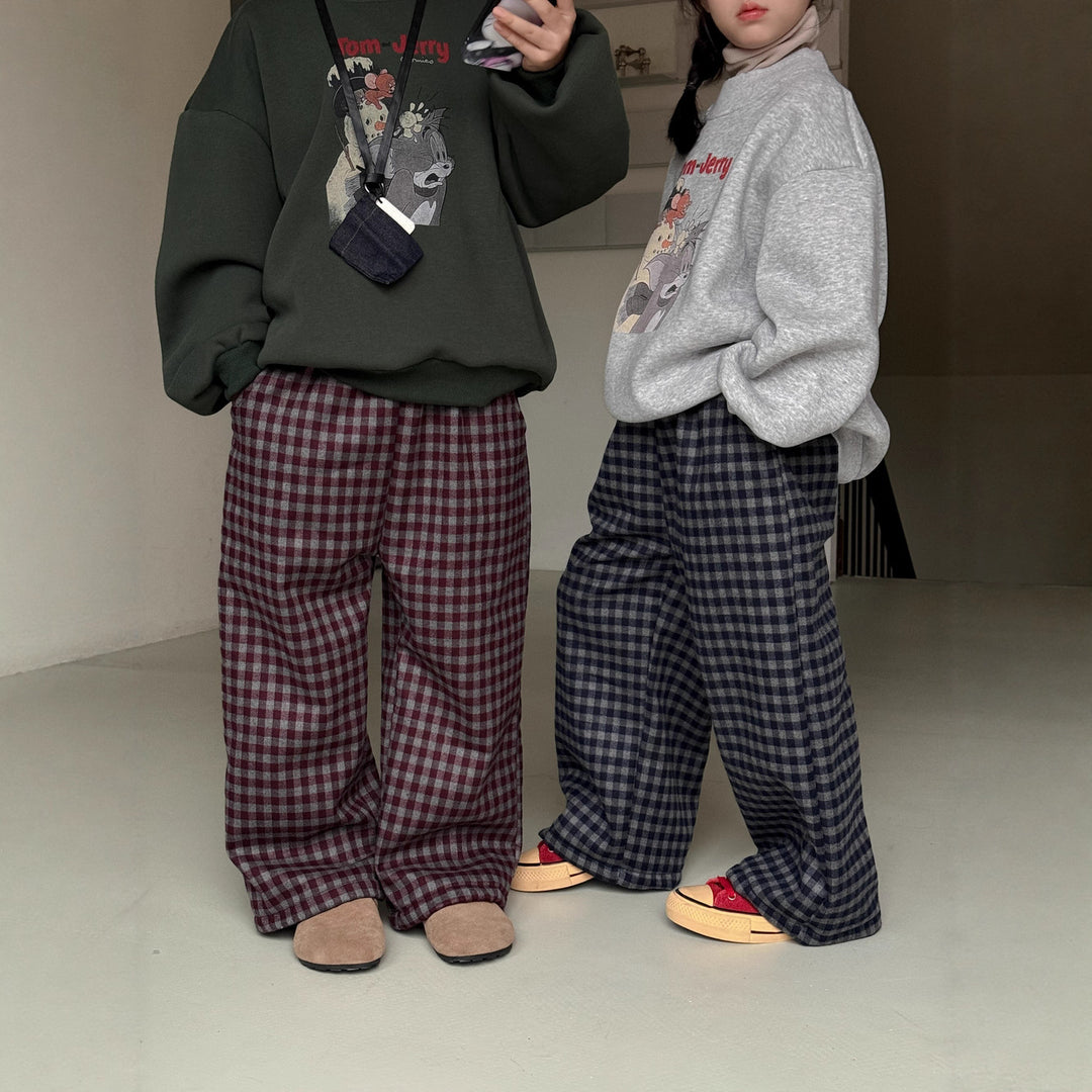 【90-150】チェック柄あったかロングパンツ