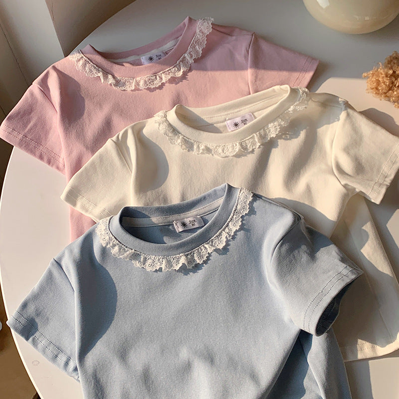 【90-140】レースデザインシンプルTシャツ