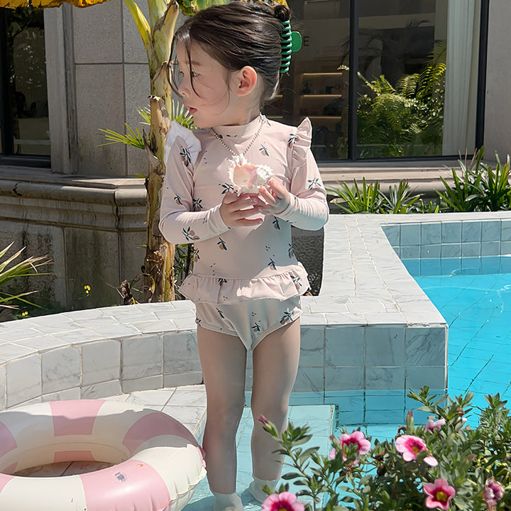 【90-140】フリルデザインロングスリーブスイムウェア