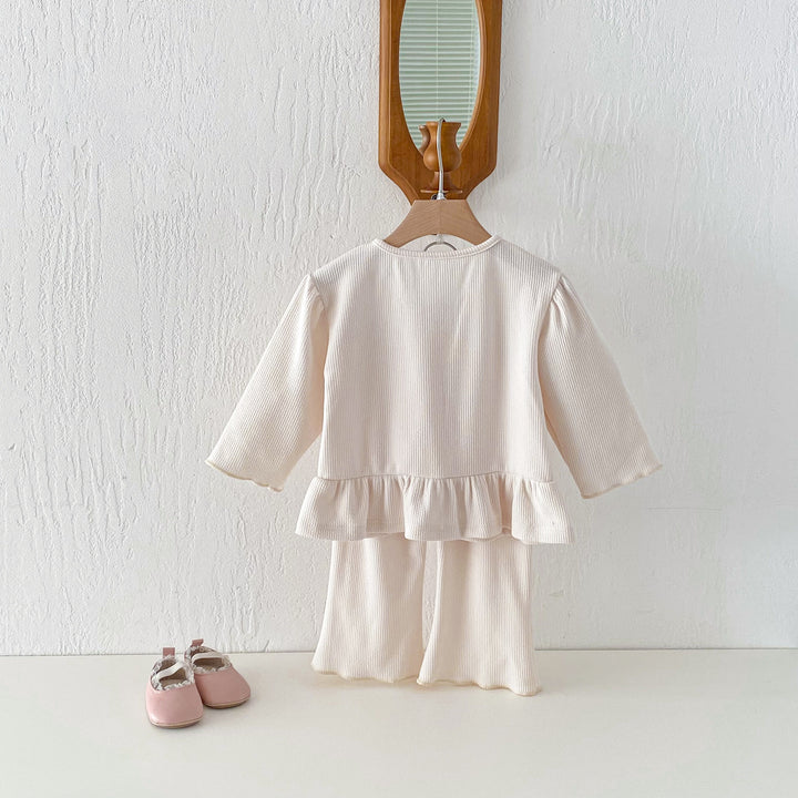 【80-130】フリルヘムカーデ×ロングパンツセット