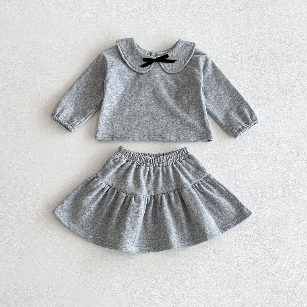 【73-110】ワンポイントリボントップス×スカートセット