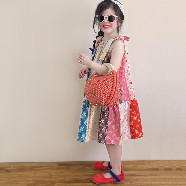 【90-140】花柄切替デザインワンピース