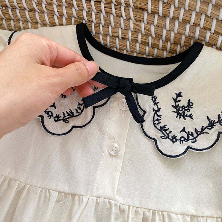【73-90】ボタニカル刺繍半袖ロンパース