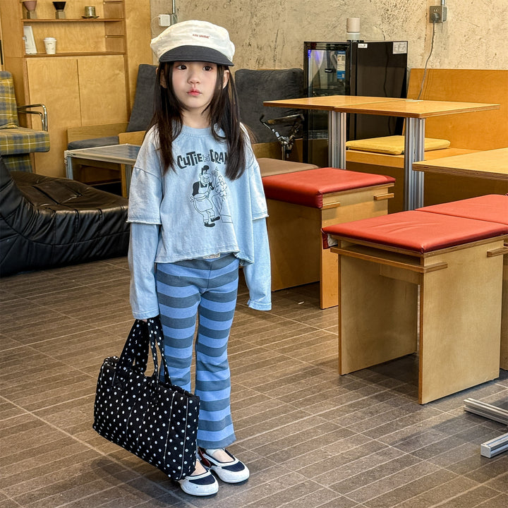 【80-130】太ボーダー柄フレアパンツ