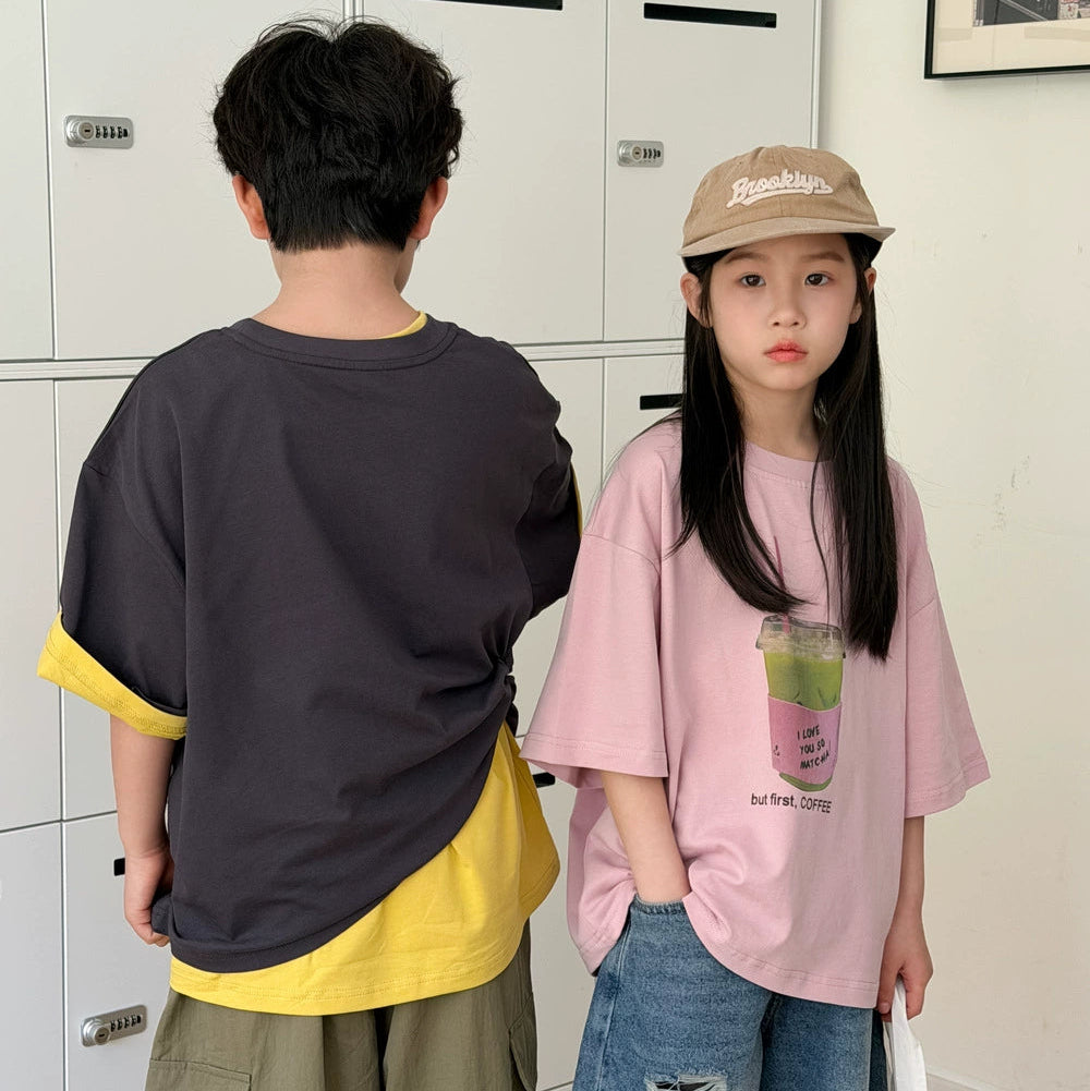 【100-150】抹茶ドリンクデザインTシャツ