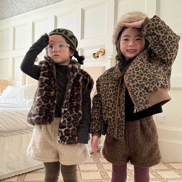 【90-150】フルジップレオパード柄ベスト