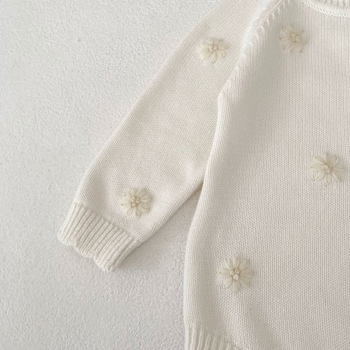 【73-90】花柄長袖ニットロンパース