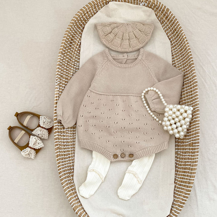 【73-90】シンプルニット長袖ロンパース