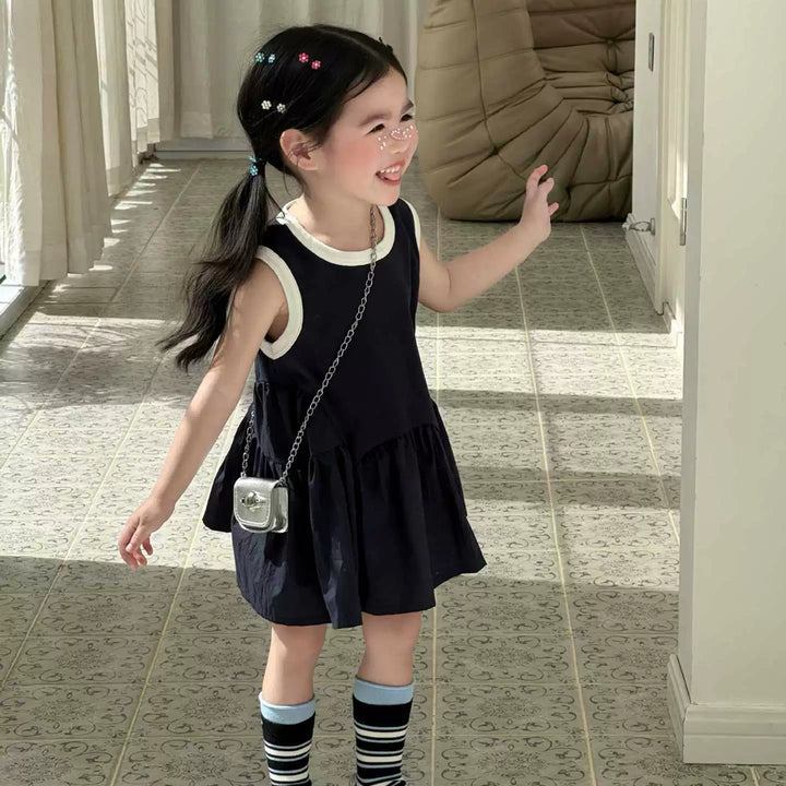 【90-140】デザイン切替バイカラーノースリワンピース