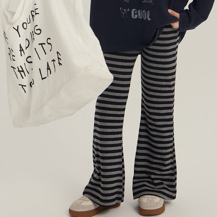 【90-150】ボーダー柄フレアロングパンツ