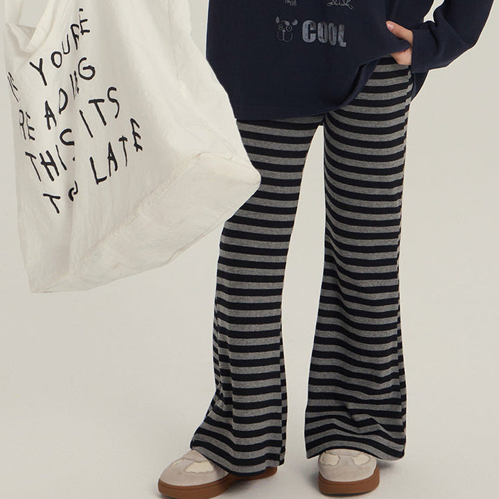 【90-150】ボーダー柄フレアロングパンツ