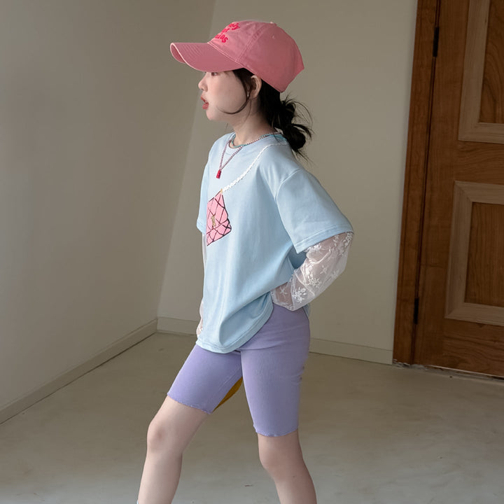 【100-150】レースレイヤード風Tシャツ