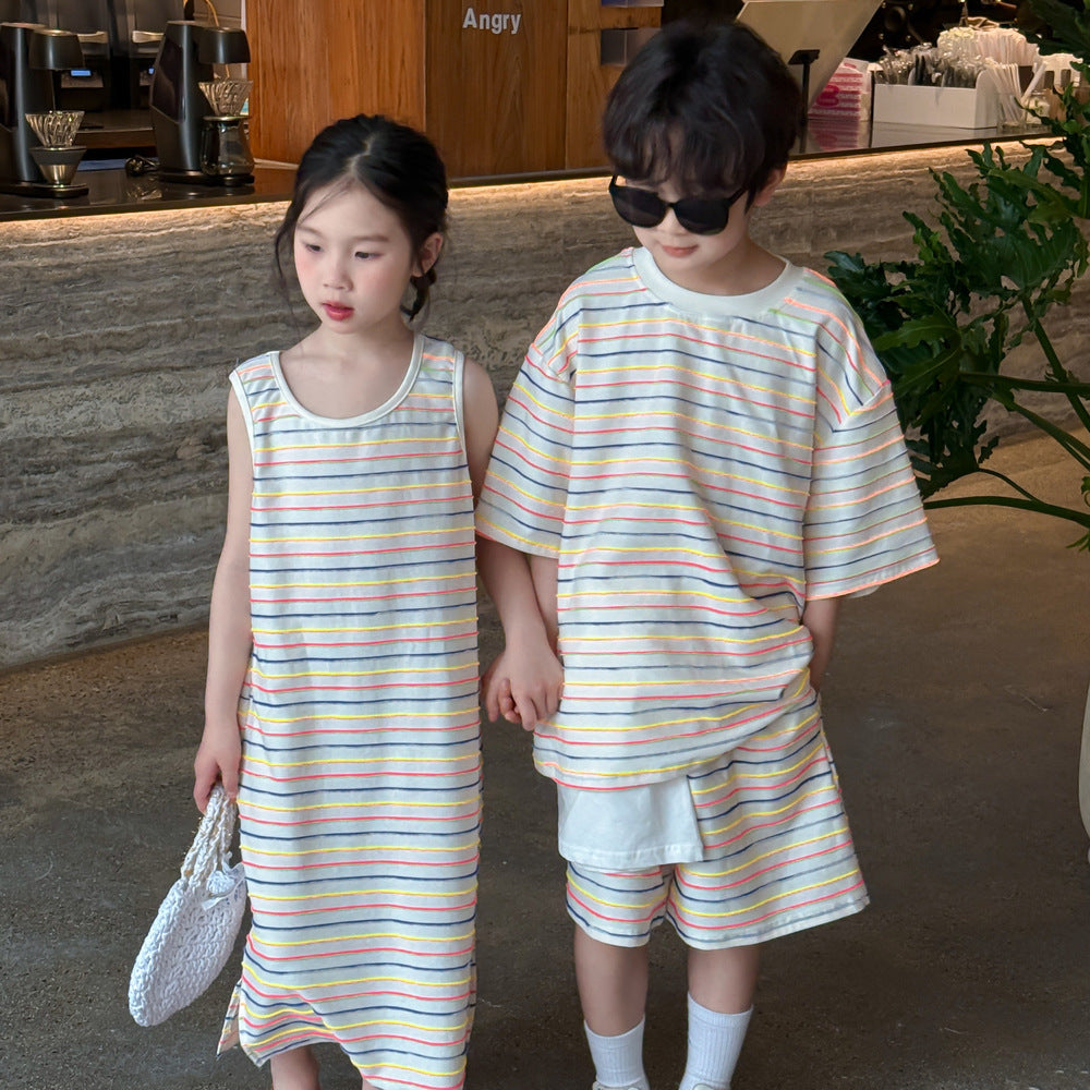 【90-150】マルチボーダーノースリワンピース